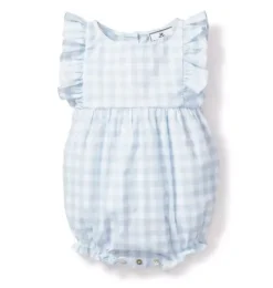 Janie and Jack Baby Pajamas|Petite Plume-Ruffled Romper light blue gingham