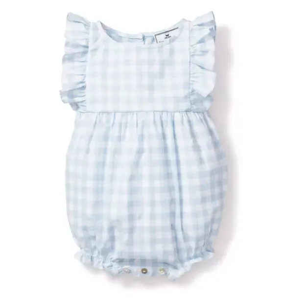 Janie and Jack Baby Pajamas|Petite Plume-Ruffled Romper light blue gingham