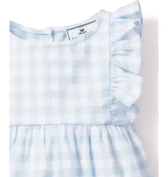 Janie and Jack Baby Pajamas|Petite Plume-Ruffled Romper light blue gingham