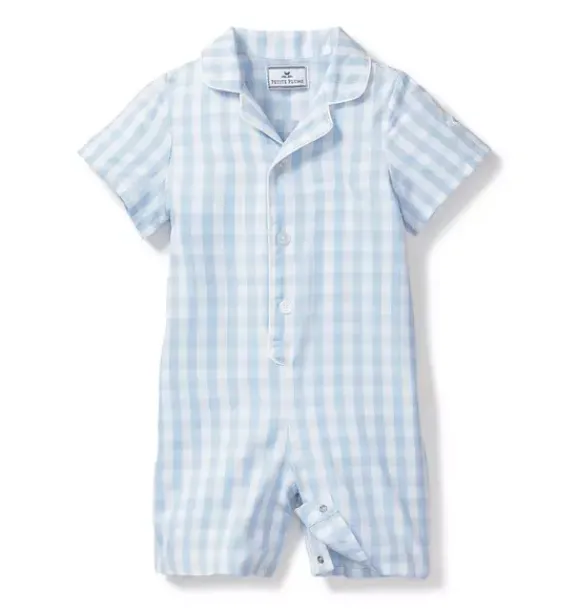 Janie and Jack Baby Pajamas|Petite Plume-Summer Romper light blue gingham