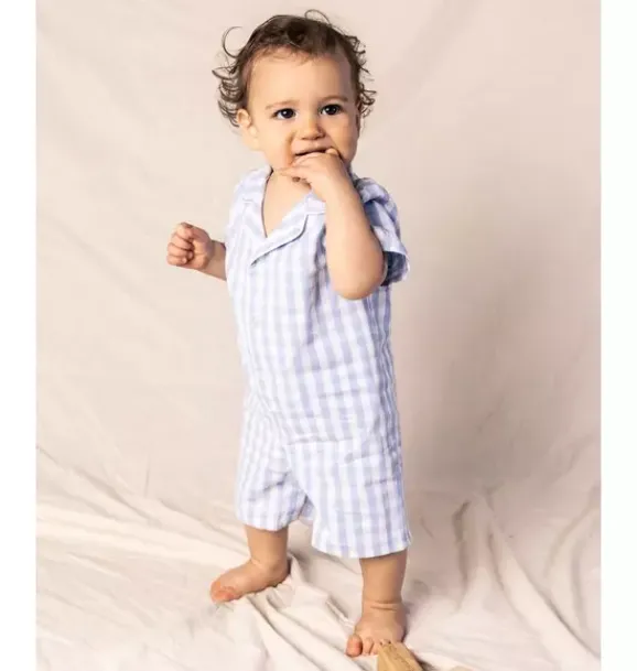 Janie and Jack Baby Pajamas|Petite Plume-Summer Romper light blue gingham