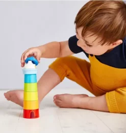 Janie and Jack Development Toys-Lighthouse Wooden Rainbow Stacker multi-color