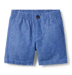 Janie and Jack Shorts-Linen-Cotton Pull-On Short blue button