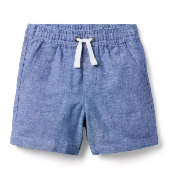 Janie and Jack Shorts-Linen-Cotton Pull-On Short washed blue