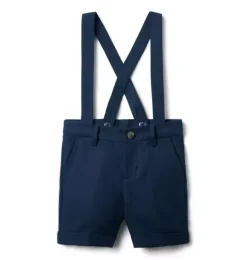 Janie and Jack Suiting|Shorts-Linen-Cotton Suspender Short night sky navy