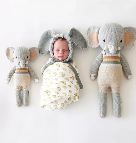 Janie and Jack Stuffed Animals-Little Evan the elephant light/pastel grey