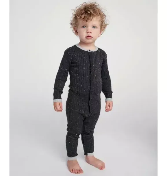 Janie and Jack Baby Clothing-Long Sleeve Jumpsuit No Footie - Hug Me black melange