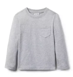Janie and Jack Tees-Long Sleeve Pocket Tee classic grey heather