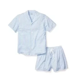 Janie and Jack Adult Pajamas|Petite Plume-Men's Short Set light blue gingham