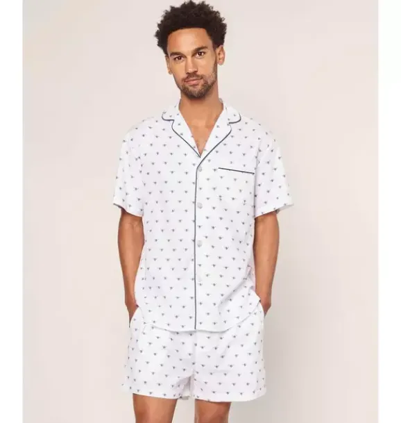 Janie and Jack Adult Pajamas|Petite Plume-Men's Twill Short Set in Buzzing Bees white