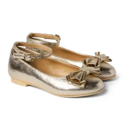 Janie and Jack Shoes-Metallic Bow Ballet Flat gold