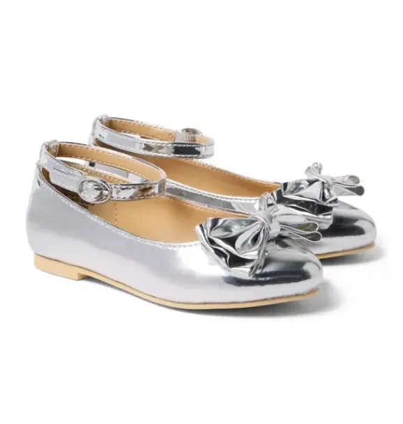 Janie and Jack Shoes-Metallic Bow Ballet Flat silver