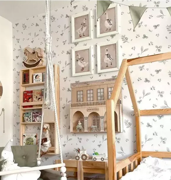 Janie and Jack Wallpaper-Minimini Leaves Wallpaper multi
