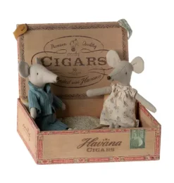 Janie and Jack Dolls-Mum & Dad Mice in Cigar Box multi