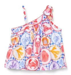 Janie and Jack Sleeveless Tops|Matching Sets-Ocean Icon Bow Shoulder Top white ocean icon