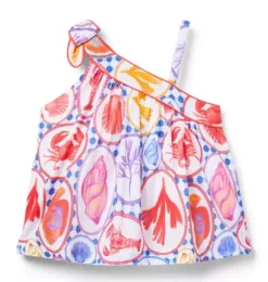 Janie and Jack Sleeveless Tops|Matching Sets-Ocean Icon Bow Shoulder Top white ocean icon