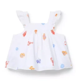 Janie and Jack Matching Sets|Sleeveless Tops-Ocean Icon Flutter Sleeve Top white ocean icon