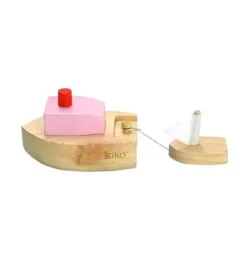 Janie and Jack Bath Toys-Ofune Wind-Up Wooden Boat - Pink multi