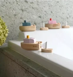 Janie and Jack Bath Toys-Ofune Wind-Up Wooden Boat - Pink multi