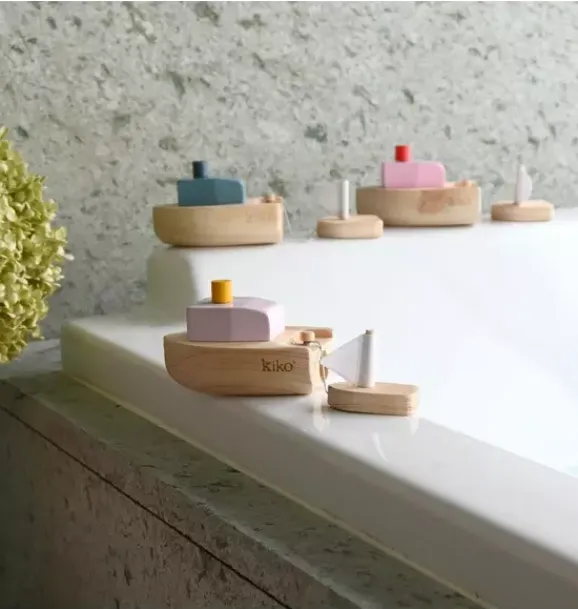 Janie and Jack Bath Toys-Ofune Wind-Up Wooden Boat - Lavender multi