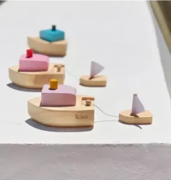 Janie and Jack Bath Toys-Ofune Wind-Up Wooden Boat - Lavender multi
