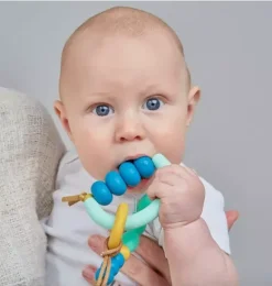 Janie and Jack Teethers And Bottles-Pacific Arch Ring Teether + Clip Set green