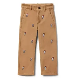 Janie and Jack Pants-PEANUTS&trade; Snoopy Santa Embroidered Twill Pant khaki snoopy santa