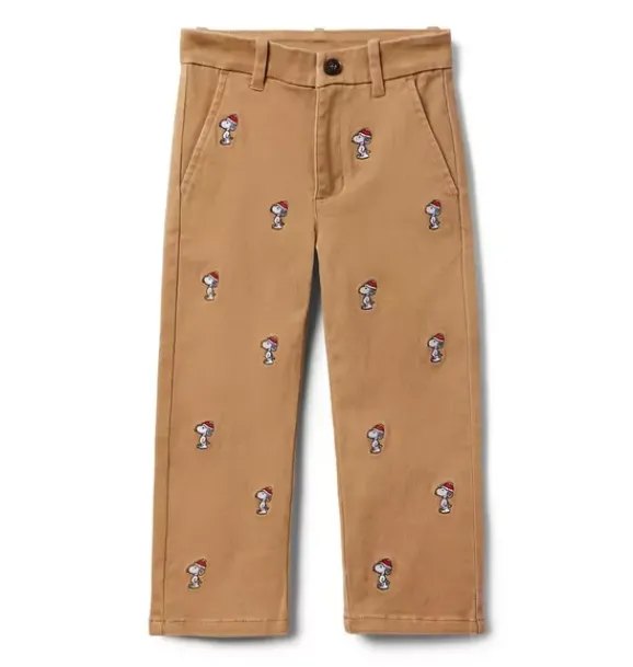 Janie and Jack Pants-PEANUTS™ Snoopy Santa Embroidered Twill Pant khaki snoopy santa
