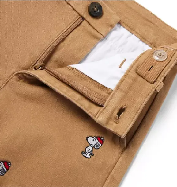 Janie and Jack Pants-PEANUTS™ Snoopy Santa Embroidered Twill Pant khaki snoopy santa