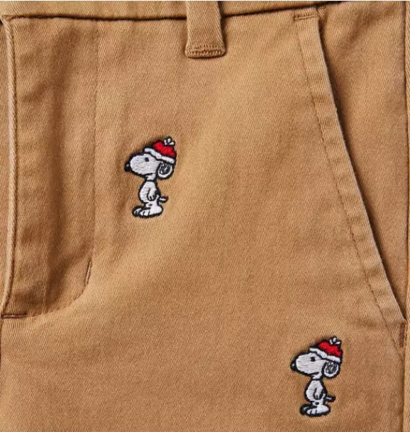 Janie and Jack Pants-PEANUTS™ Snoopy Santa Embroidered Twill Pant khaki snoopy santa