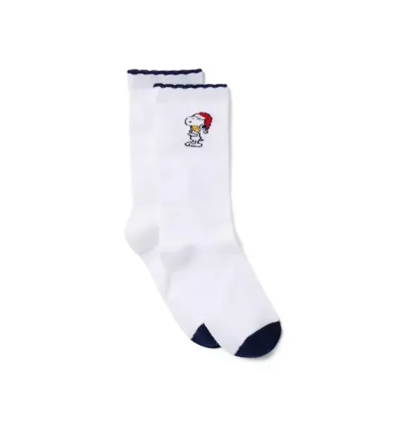 Janie and Jack Socks & Tights-PEANUTS™ Snoopy Santa Sock ivory