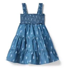 Janie and Jack Dresses-Pineapple Chambray Smocked Dress poxie medium wash