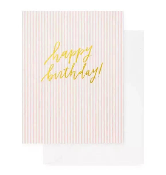 Janie and Jack Stationery-Pink Stripe Happy Birthday Greeting Card multi