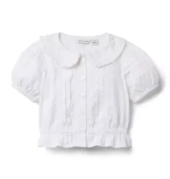 Janie and Jack Short Sleeve Tops-Pintuck Lace Trim Top white