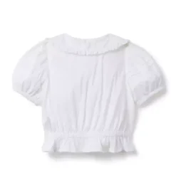 Janie and Jack Short Sleeve Tops-Pintuck Lace Trim Top white