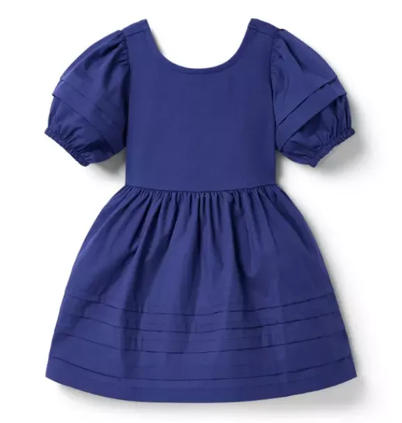 Janie and Jack Dresses-Pintuck Puff Sleeve Dress indigo ink