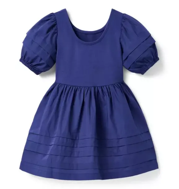 Janie and Jack Dresses-Pintuck Puff Sleeve Dress indigo ink