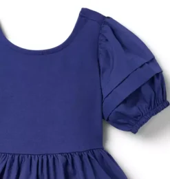 Janie and Jack Dresses-Pintuck Puff Sleeve Dress indigo ink