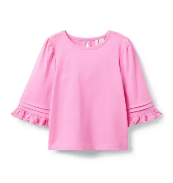 Janie and Jack Long Sleeve Tops-Pintuck Ruffle Sleeve Top preppy pink