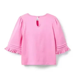 Janie and Jack Long Sleeve Tops-Pintuck Ruffle Sleeve Top preppy pink