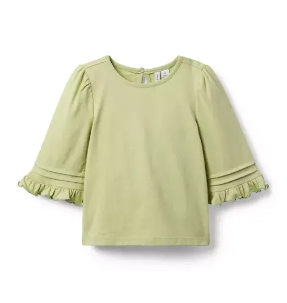Janie and Jack Long Sleeve Tops-Pintuck Ruffle Sleeve Top green fields