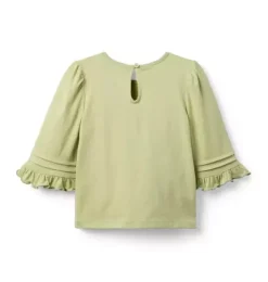 Janie and Jack Long Sleeve Tops-Pintuck Ruffle Sleeve Top green fields