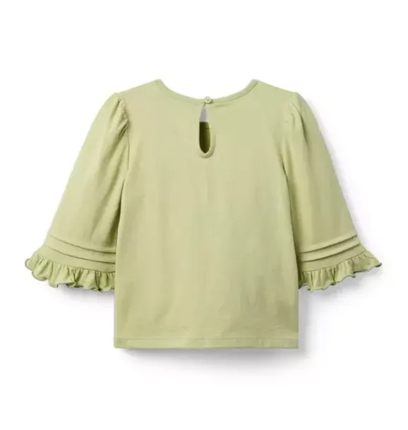 Janie and Jack Long Sleeve Tops-Pintuck Ruffle Sleeve Top green fields
