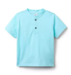 Janie and Jack Tees-Pique Henley Tee turquoise sky heather