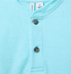 Janie and Jack Tees-Pique Henley Tee turquoise sky heather