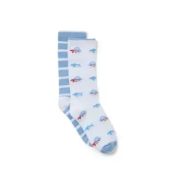 Janie and Jack Socks-Pirate And Stripe Sock 2-Pack light blue stripe and white pirate shark