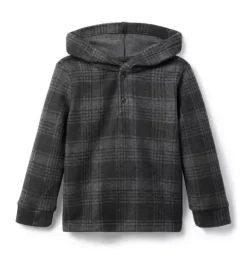 Janie and Jack Sweaters & Sweatshirts-Plaid Flannel Hooded Sweatshirt charcoal heather plaid