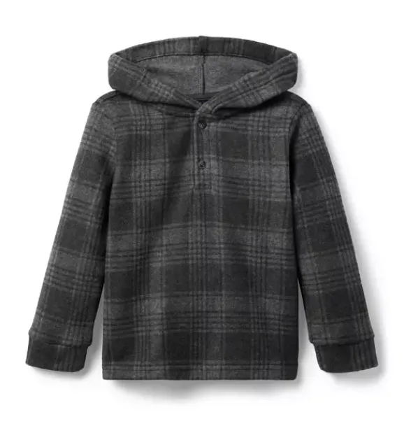 Janie and Jack Sweaters & Sweatshirts-Plaid Flannel Hooded Sweatshirt charcoal heather plaid