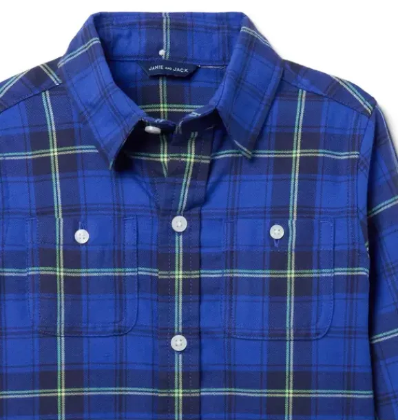 Janie and Jack Shirts-Plaid Flannel Shirt blue eclipse plaid