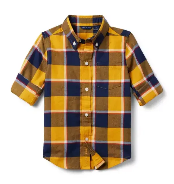 Janie and Jack Shirts-Plaid Flannel Shirt golden glow plaid